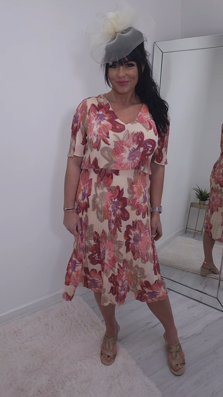 Samara Midi Dress - Pink/Cream Floral  - (choose your Size)