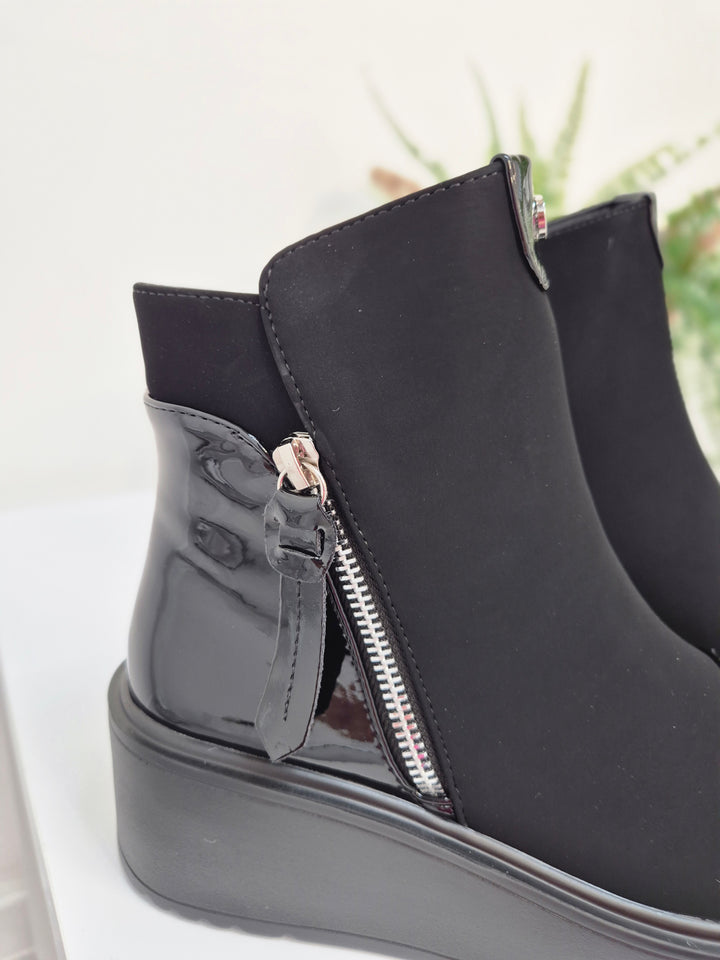 Chrissy Chunky Flatform Ankle Boots - Black (choose your Size)