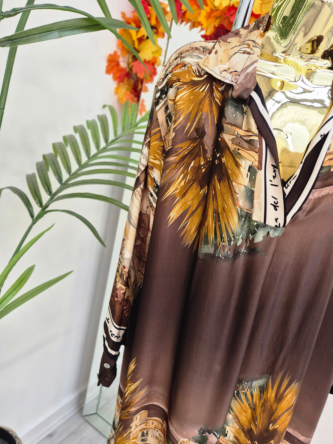 Amalfi Village Silk Dress - Chocolate - (One Size - fitting from Size 14 to Size 20)