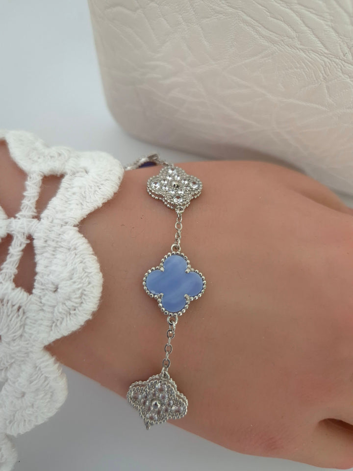 Clover Necklace, Earrings & Bracelet (choose your item) - Blue in Silver Tone