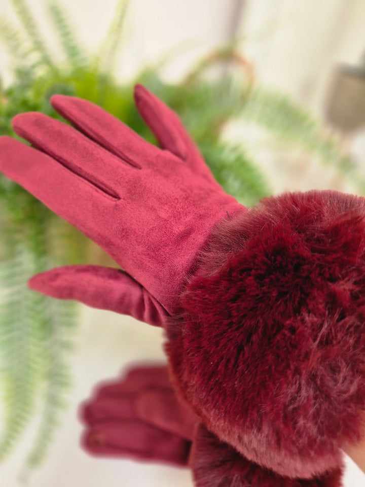 Oslo Gloves with Faux Fur - Wine