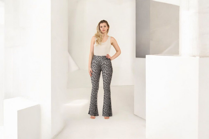 Lizzy Grey Leopard Flared Leggings (Soft Touch) - (choose your Size)