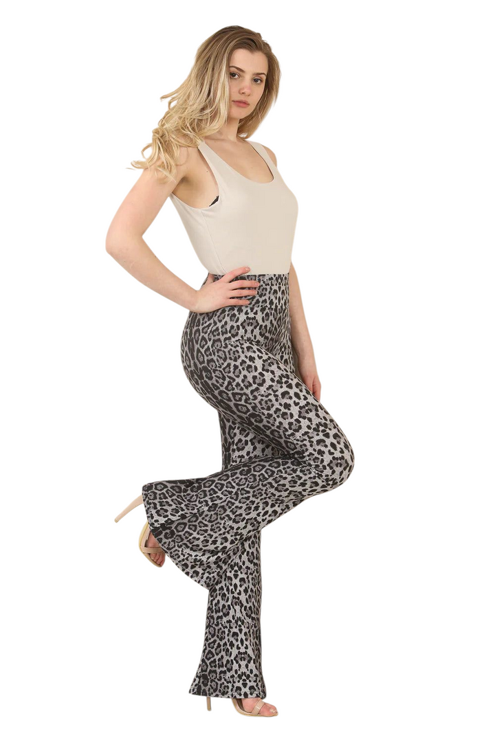 Lizzy Grey Leopard Flared Leggings (Soft Touch) - (choose your Size)