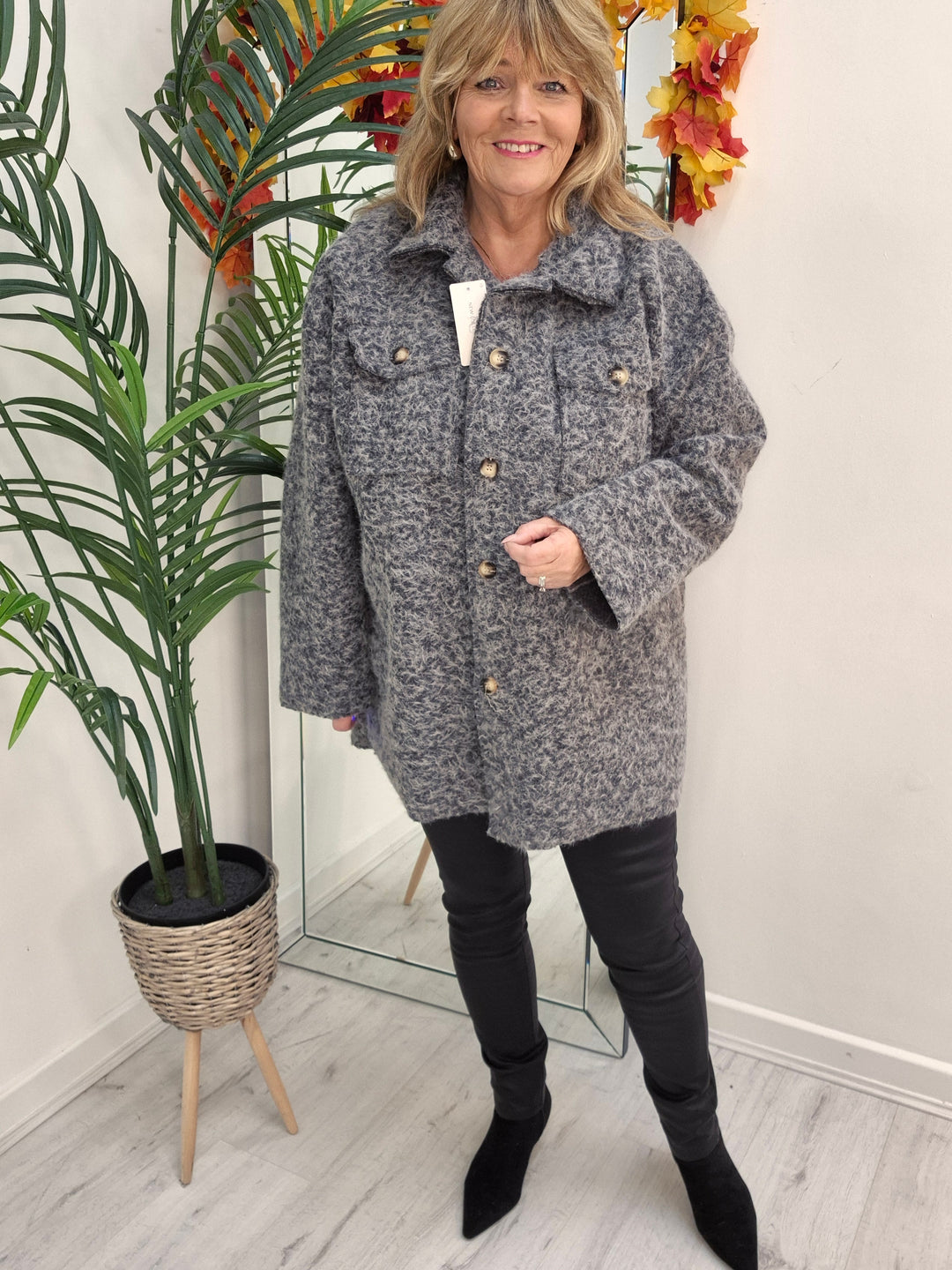 Jessica Oversized Shacket with Curved Hem - Silver Grey (fits Size 14 to Size 18/20)