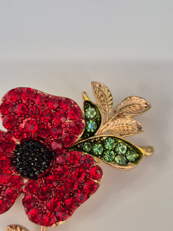 Poppy Crystal Brooch - Gold Tone