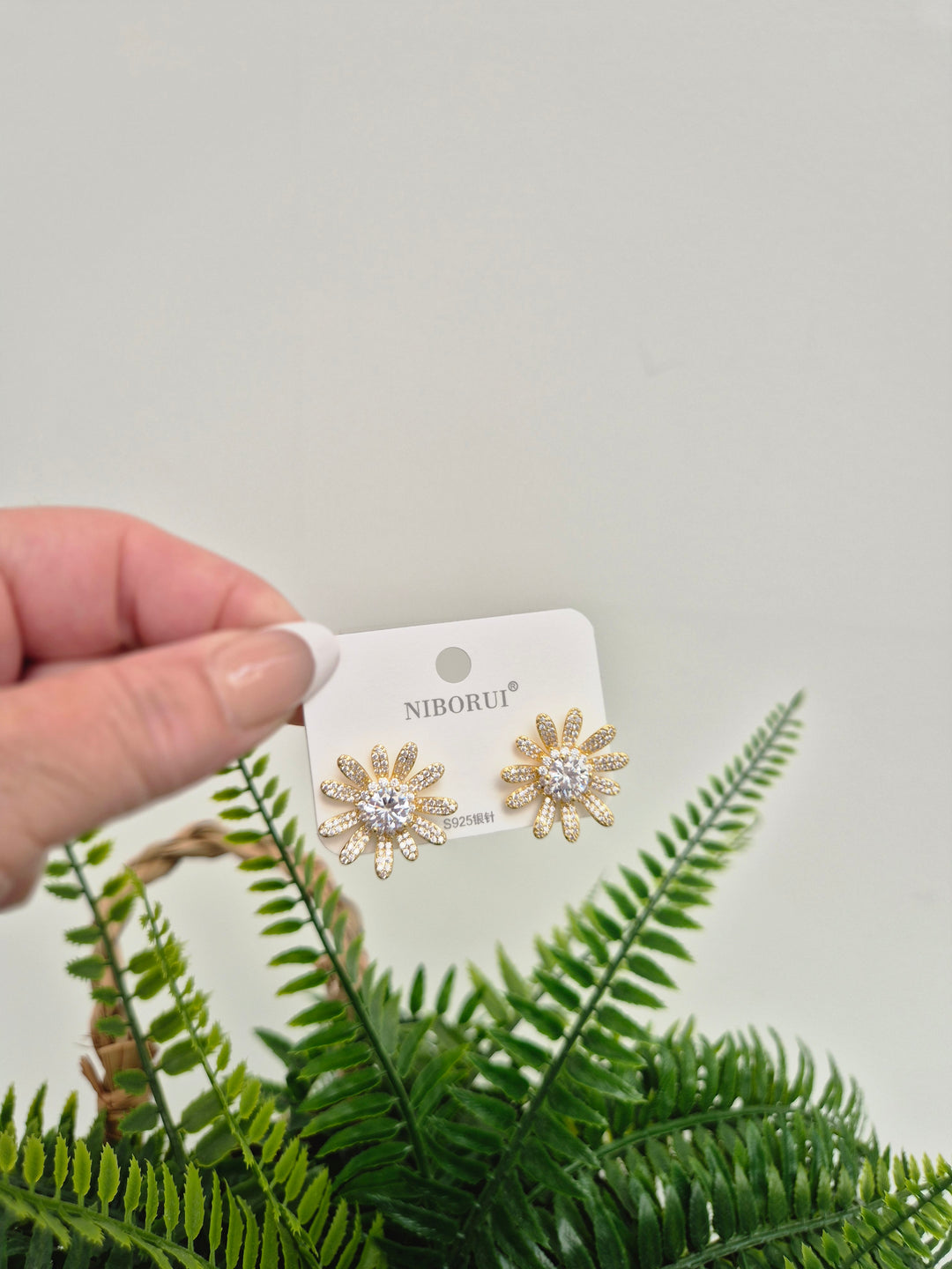 Crystal Flower Earrings - Gold Tone (Pierced)