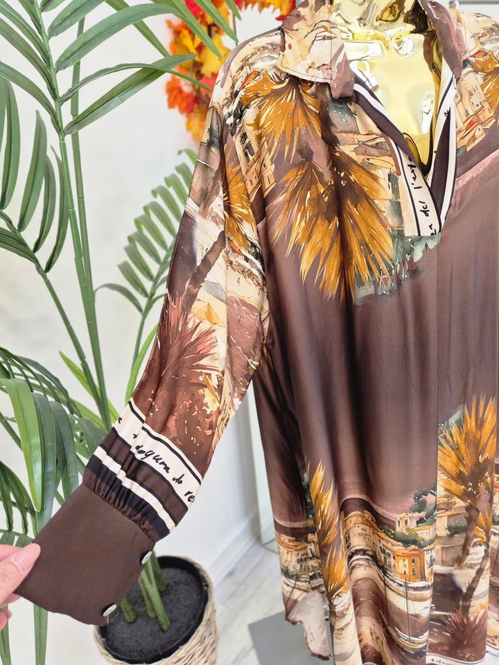 Amalfi Village Silk Dress - Chocolate - (One Size - fitting from Size 14 to Size 20)