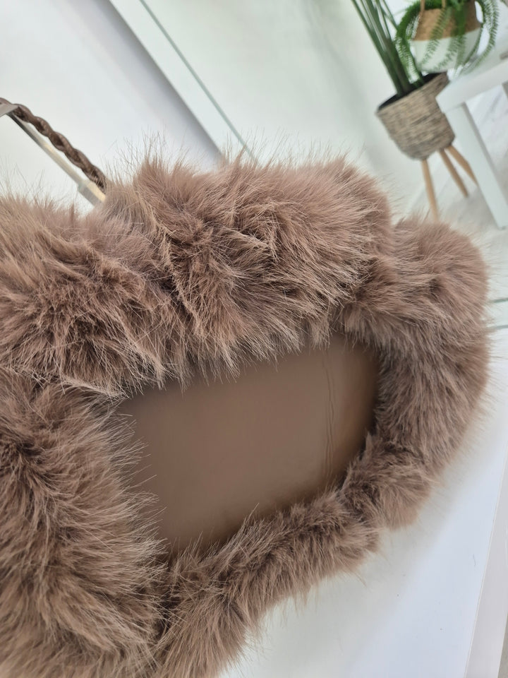 Oslo Faux Fur Bag with Dual Handles - Chocolate (Large Size)
