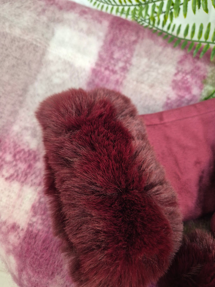 Oslo Faux Fur Fingerless Gloves - Wine