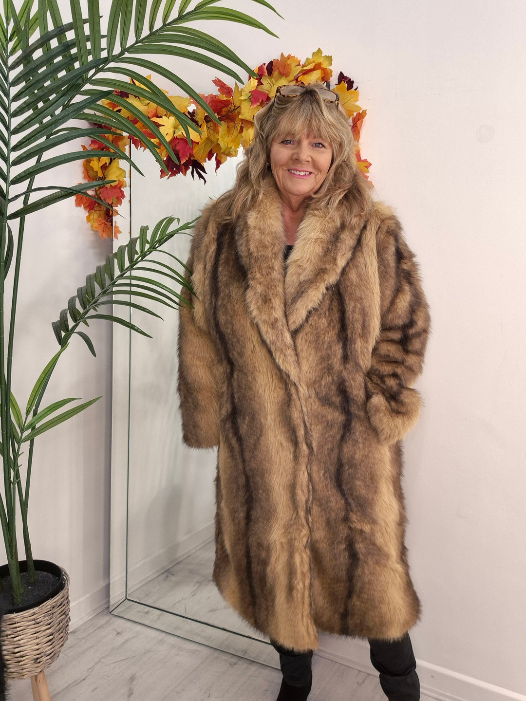 Oslo Faux Fur Longline Coat - Camel (One Size - fitting Size 10/12 up to Size 16/18)