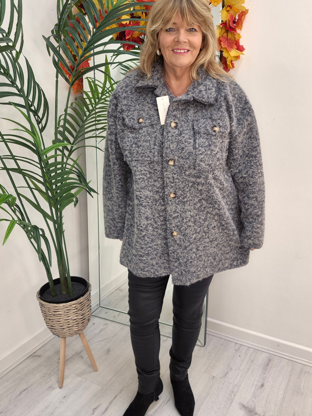 Jessica Oversized Shacket with Curved Hem - Silver Grey (fits Size 14 to Size 18/20)