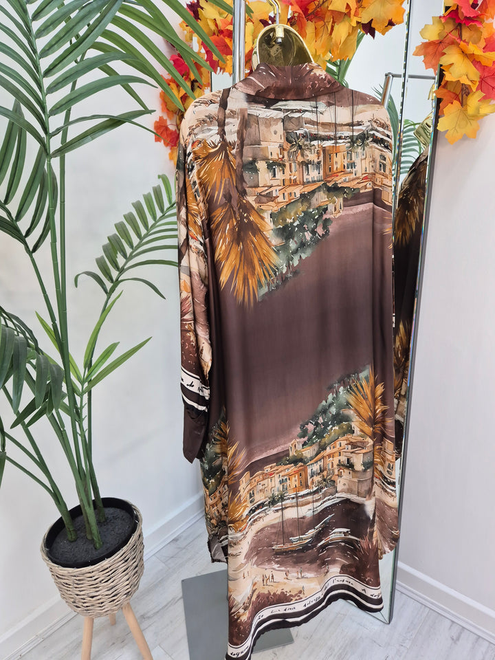 Amalfi Village Silk Dress - Chocolate - (One Size - fitting from Size 14 to Size 20)