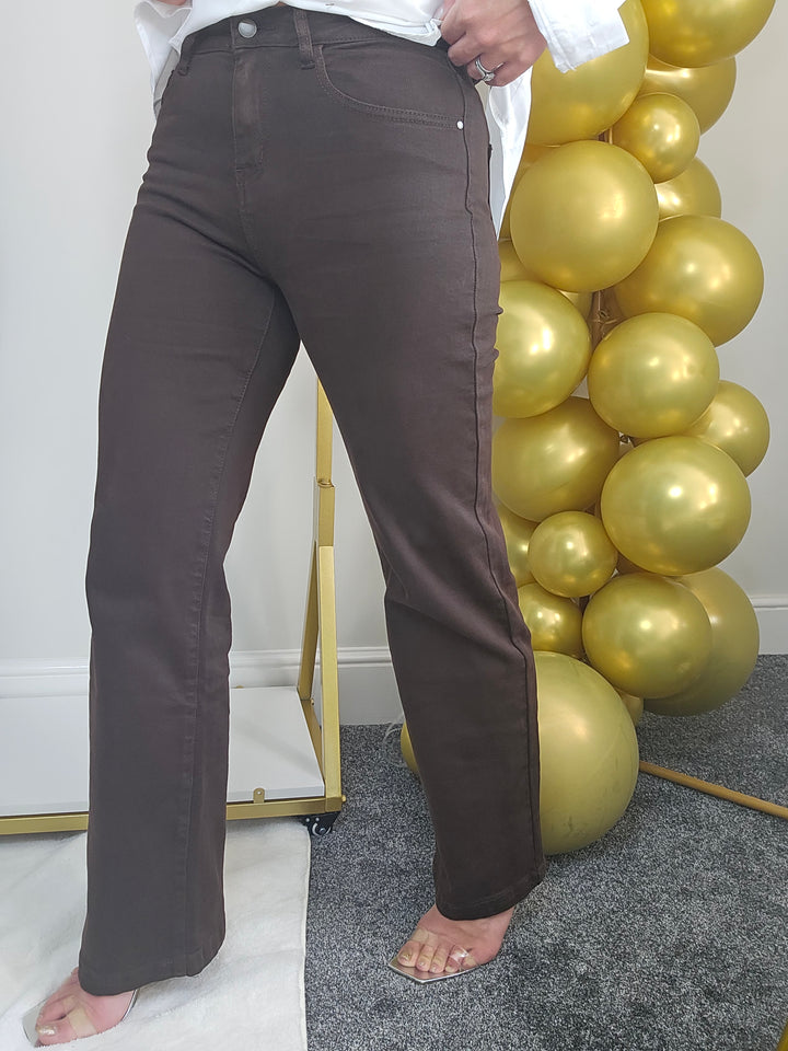 Grace Wide Leg Jeans (G Smack) - Chocolate (choose your Size)