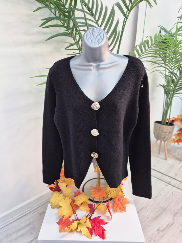 Brooke Buttoned Cardigan - Black (One Size)