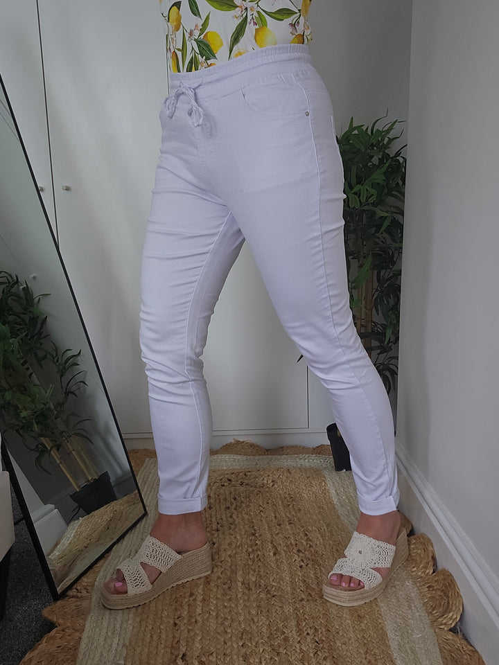 Blanco Elasticated Waist & Drawstring Jeans  - White - (choose your Size)