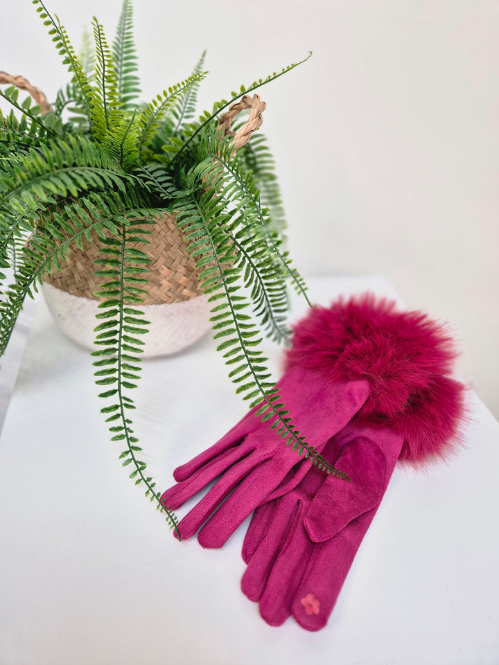 Oslo Gloves with Faux Fur - Hot Pink