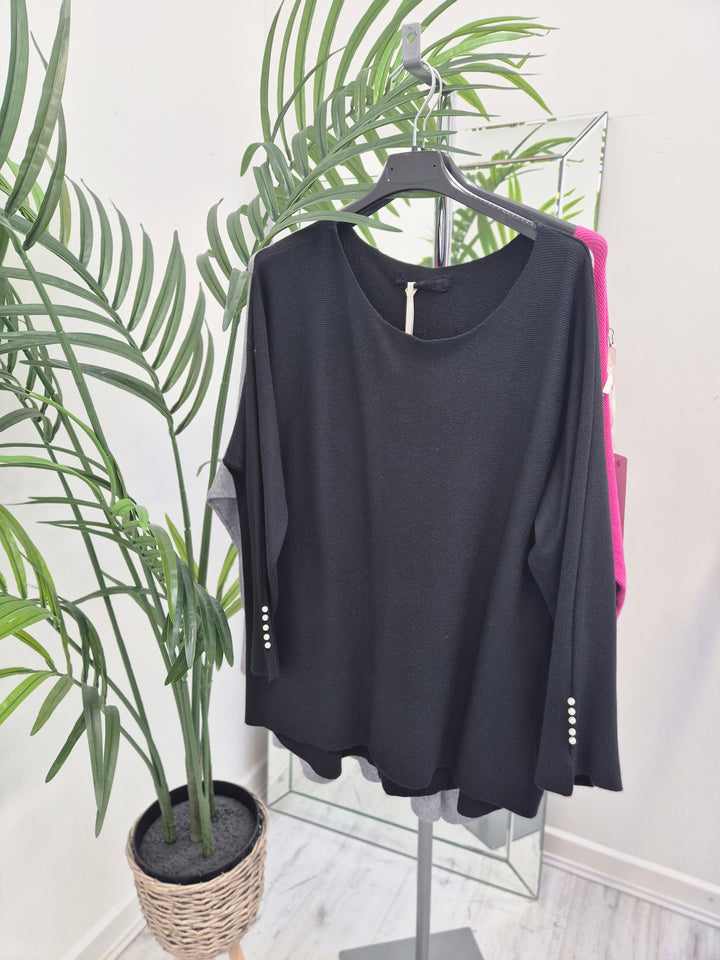 Pearly Cuff Fine Knit Jumper - (choose your Colour) - One Size