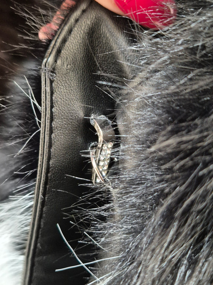 Oslo Faux Fur Two Tone Gilet with Crystal Fastenings - Black (One Size - fits up to Size 10 up to Size 16)