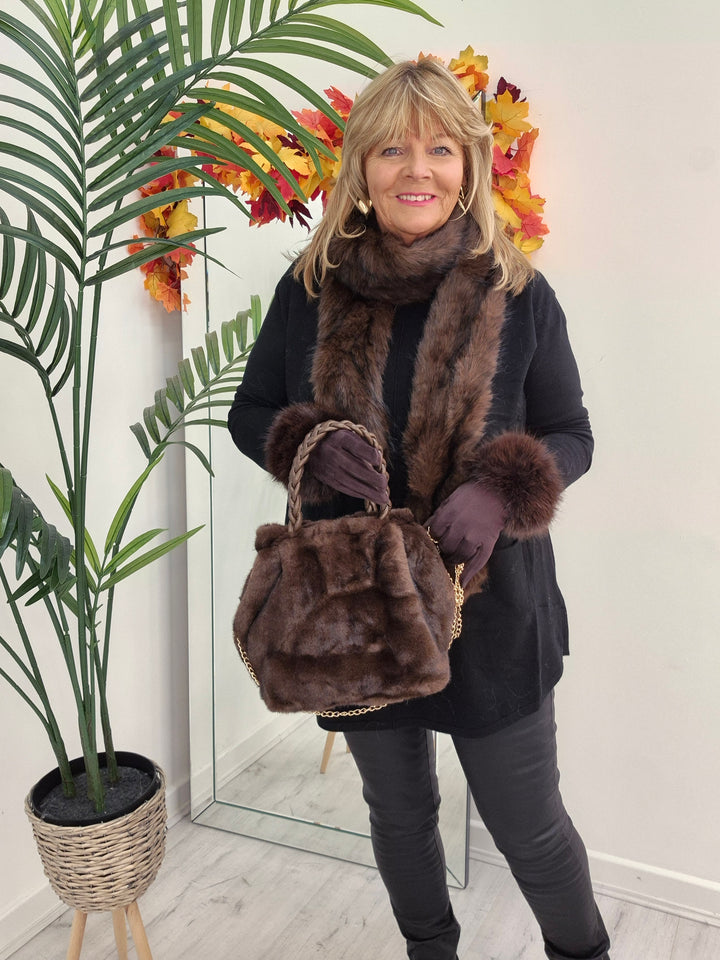 Oslo Faux Fur Long Scarf - Chocolate