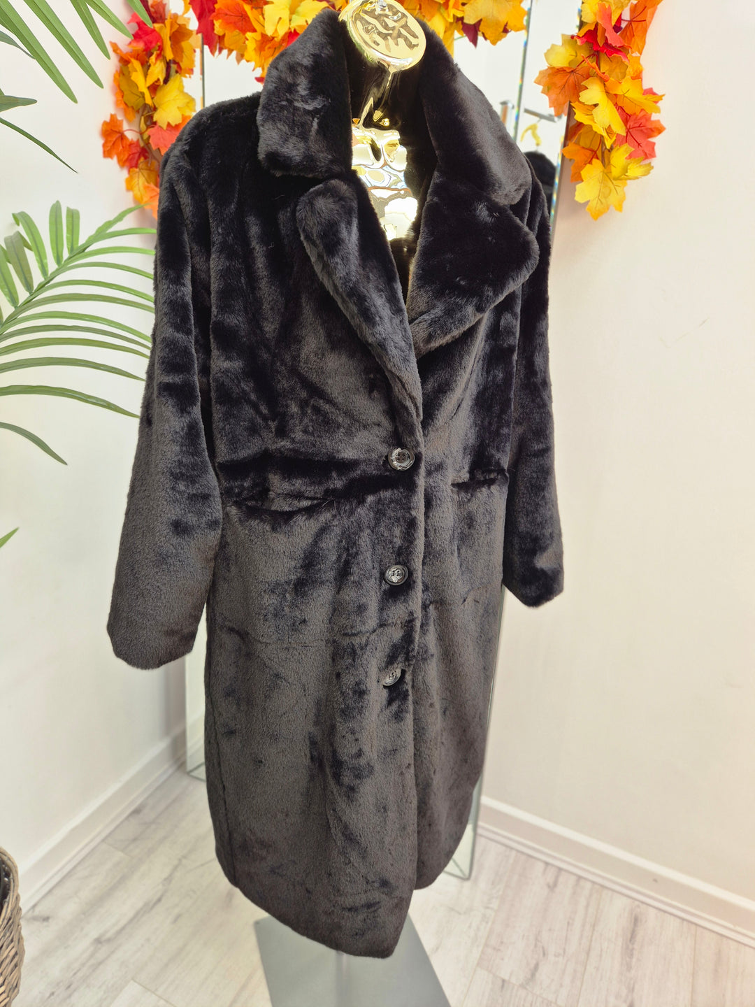 Oslo Longline Faux Fur Coat - Black (choose your Size)