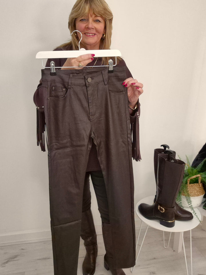 Burford PU Coated Skinny Jeans - Chocolate (G Smack) - (choose your Size)