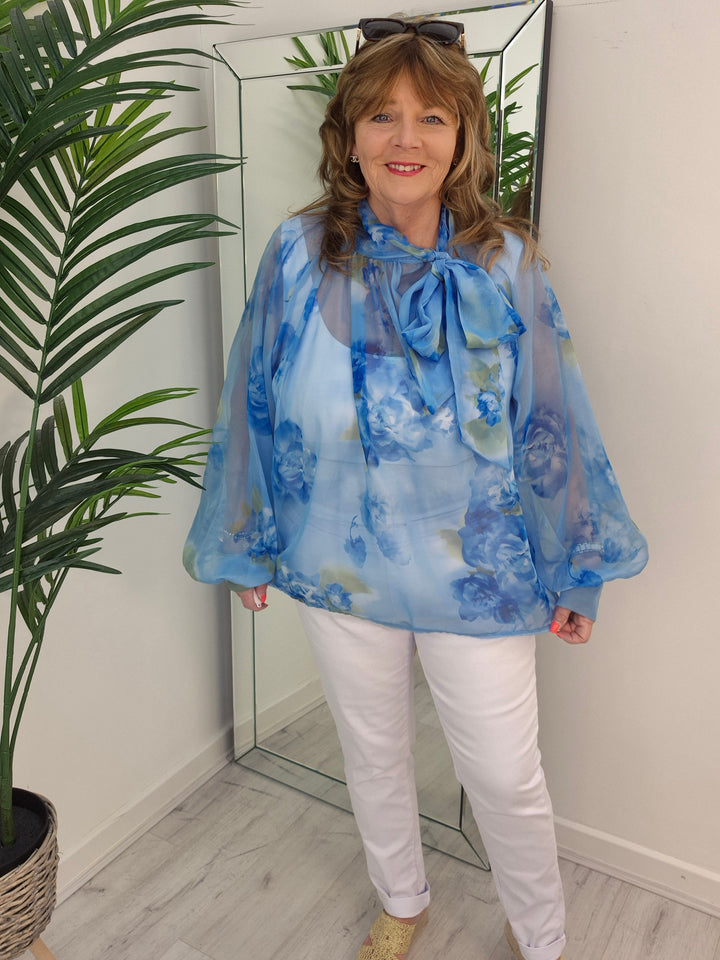 Rosie Chiffon Tie Blouse - (choose your Colour) - (One Size, fits up to Size 18)