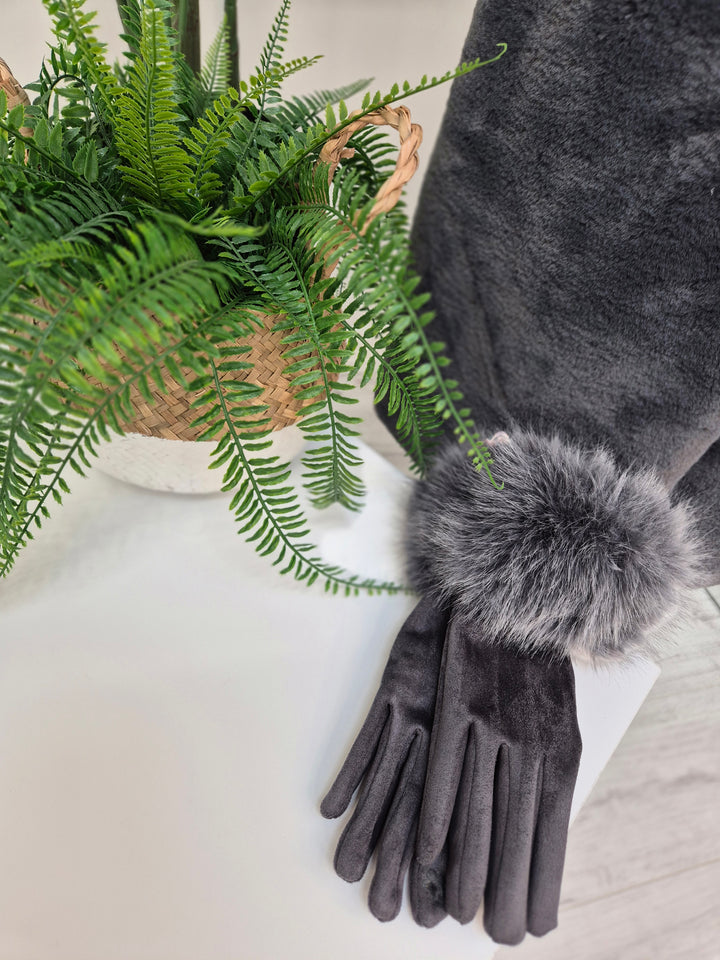 Oslo Gloves with Faux Fur - Charcoal Grey