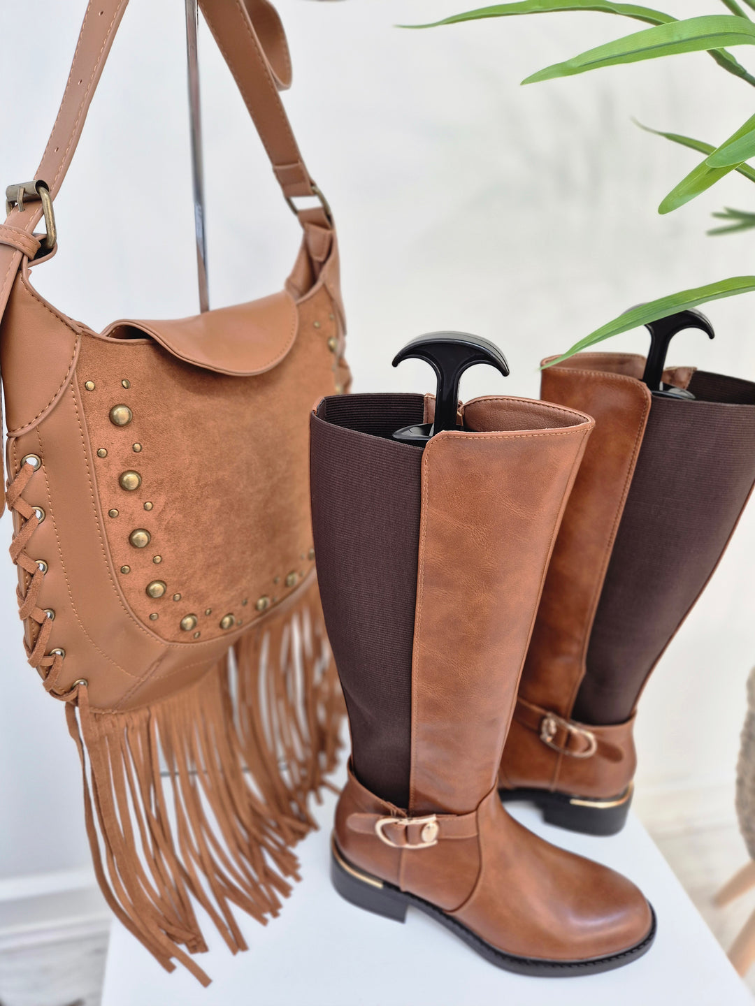 Farley Studded & Tassel Saddle Bag - Tan
