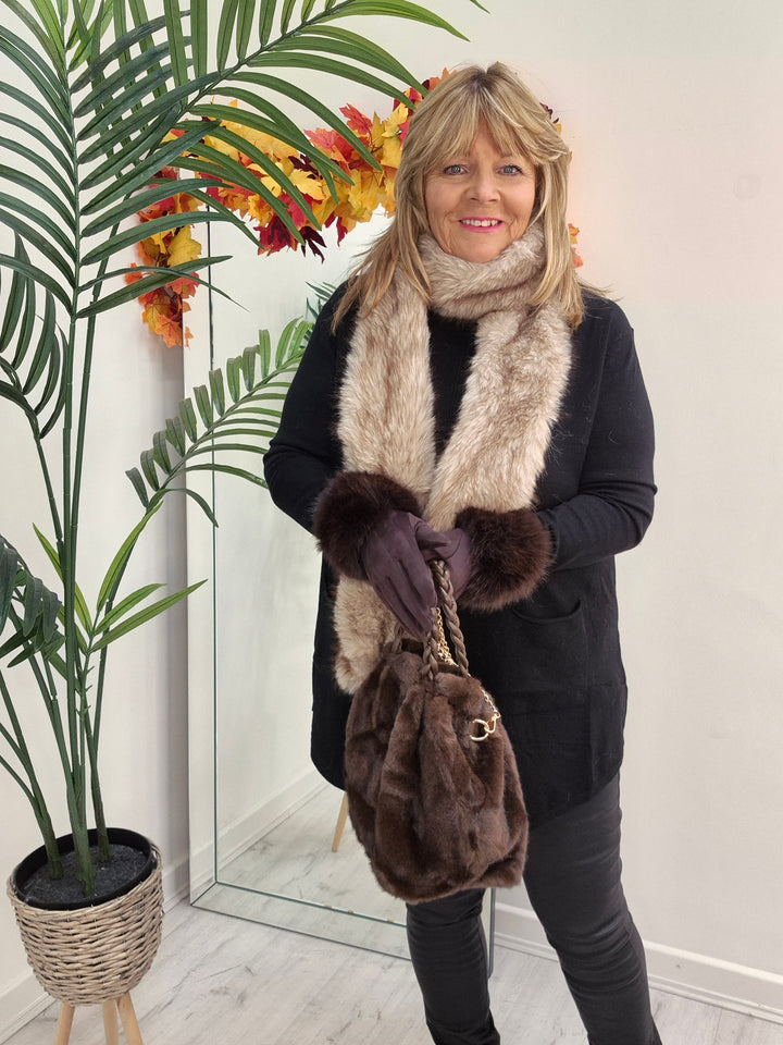 Oslo Faux Fur Long Scarf - Cappuccino