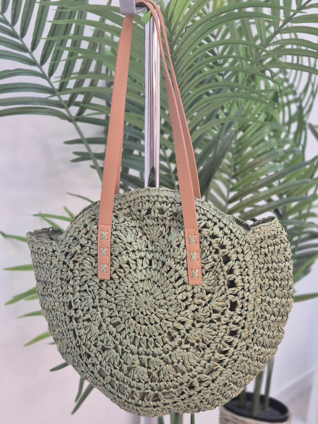 Crochet Raffia Beach Bag with Gold Metallic - (choose your Colour)