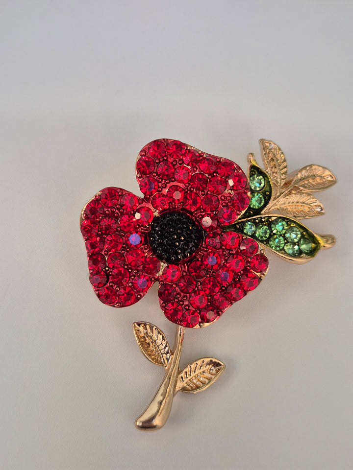 Poppy Crystal Brooch - Gold Tone
