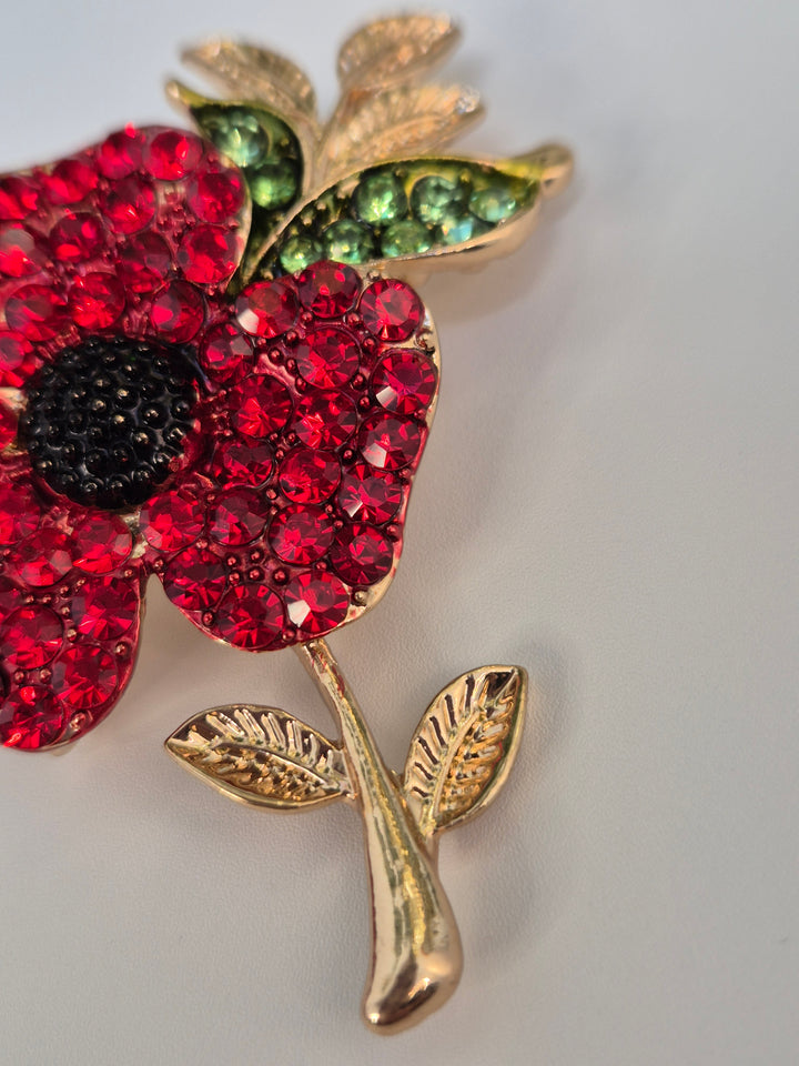 Poppy Crystal Brooch - Gold Tone