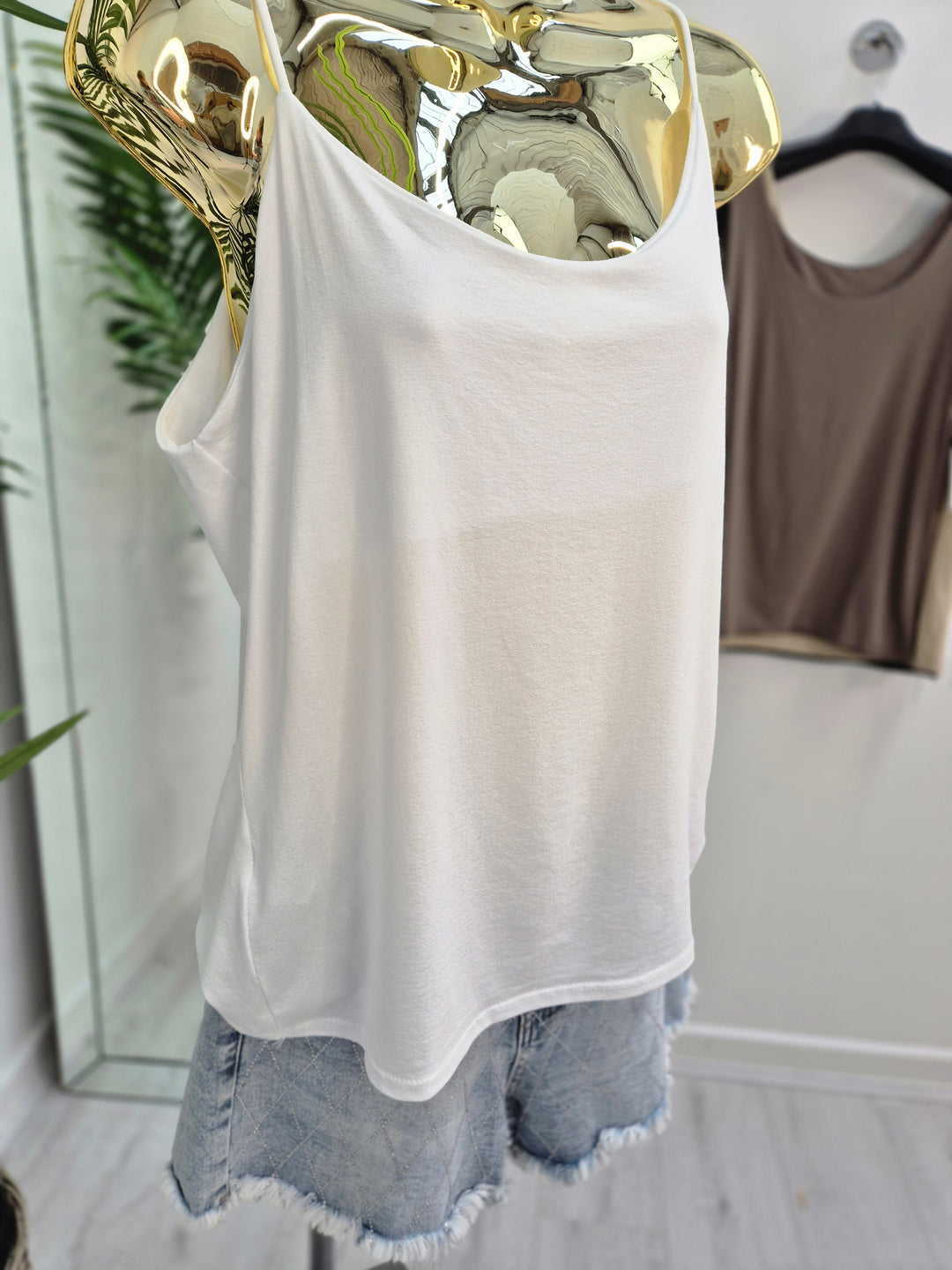 Strappy Double Layered Vest Top - White (One Size, fits up to Size 16)
