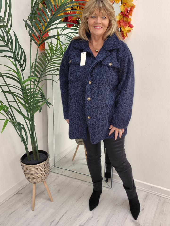 Jessica Oversized Shacket with Curved Hem - Navy (fits Size 14 to Size 18/20)