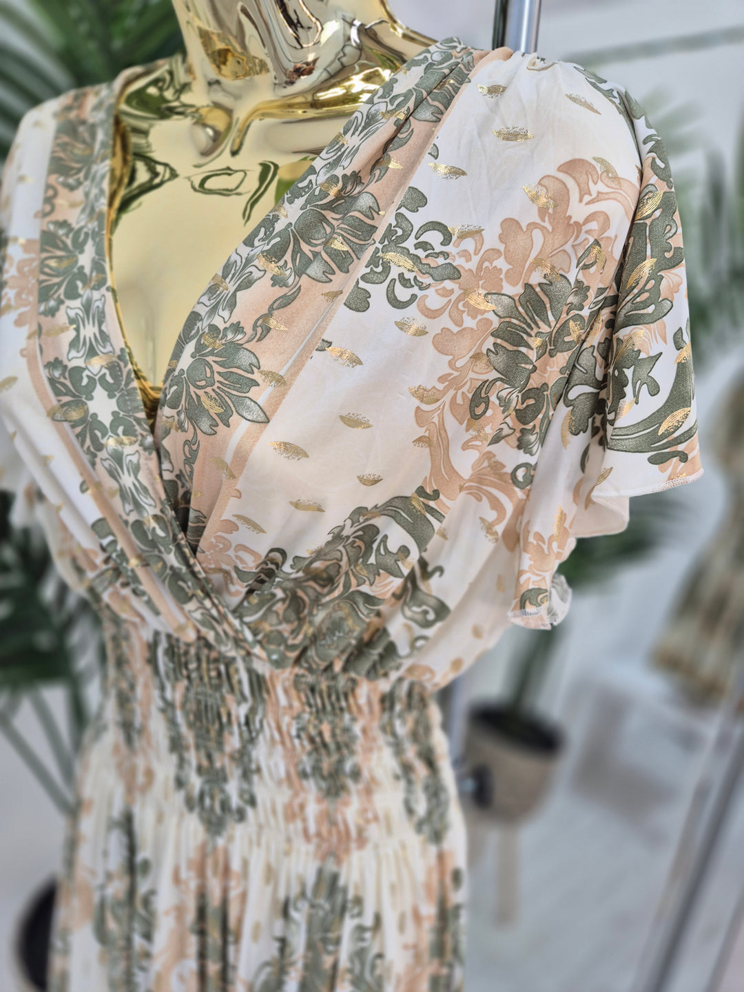 Nikki Top (One Size - fits up to Size 16/18) - Sage/Gold Paisley