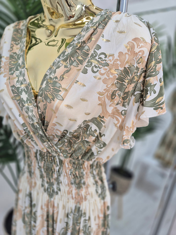 Nikki Top (One Size - fits up to Size 16/18) - Sage/Gold Paisley