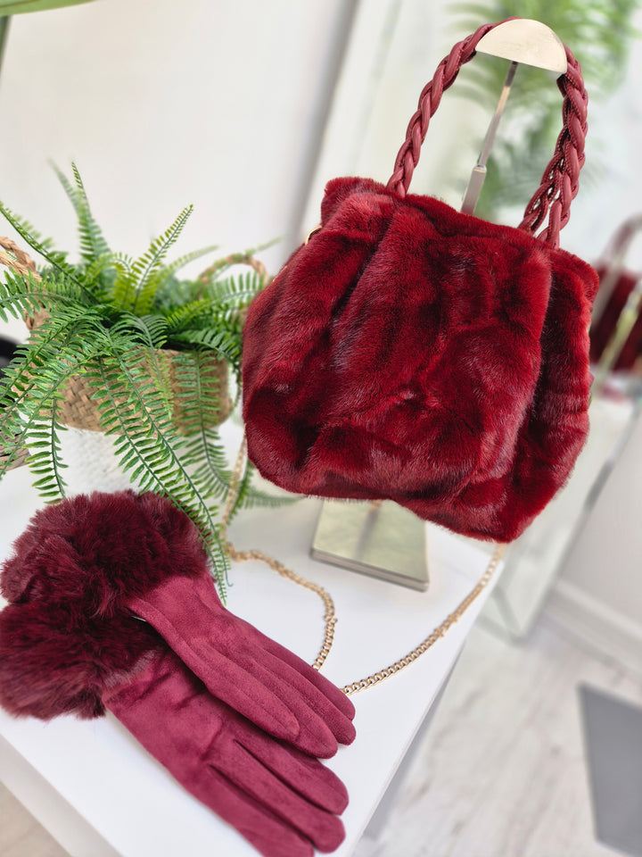 Oslo Gloves with Faux Fur - Wine