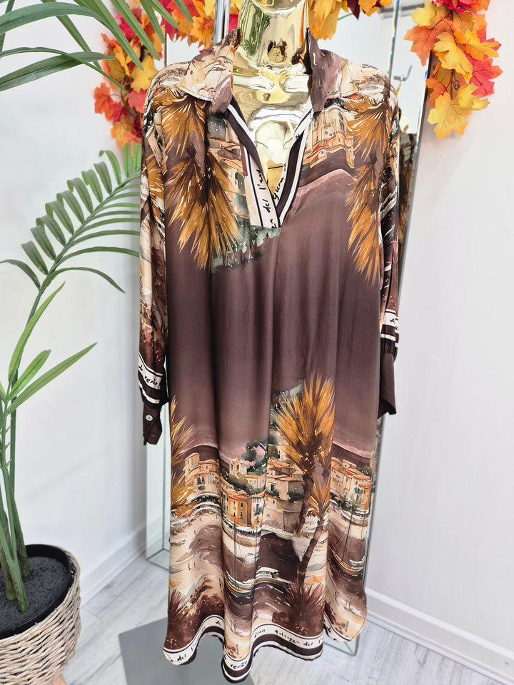 Amalfi Village Silk Dress - Chocolate - (One Size - fitting from Size 14 to Size 20)