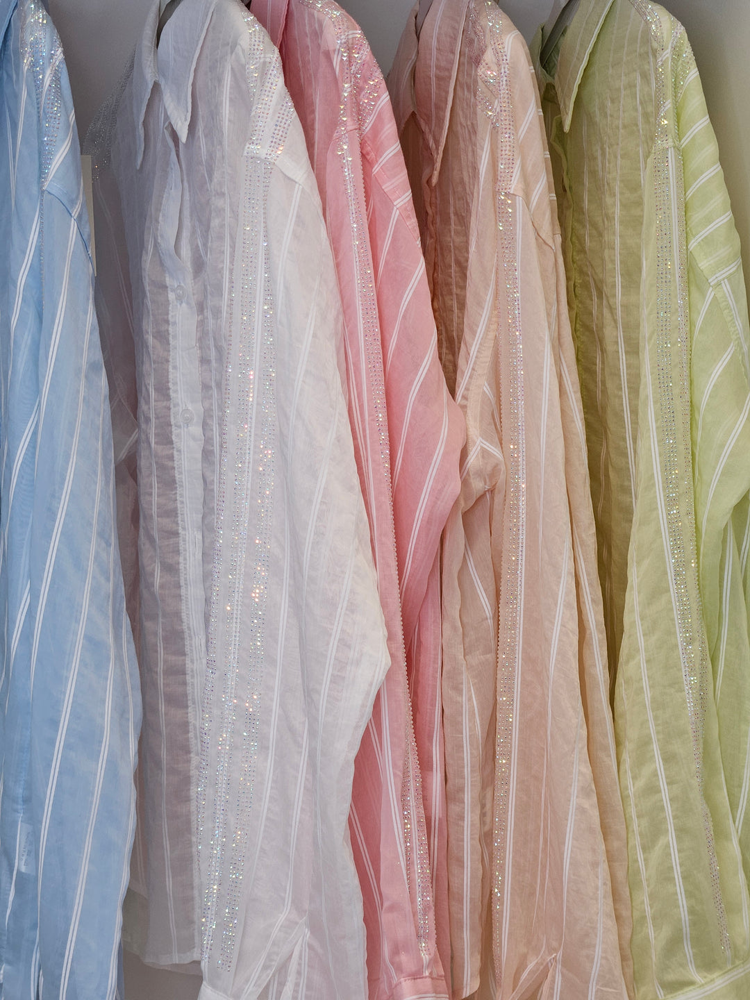 Krystle Diamante Semi Sheer Pin Stripe Blouse (choose your Colour & Size)