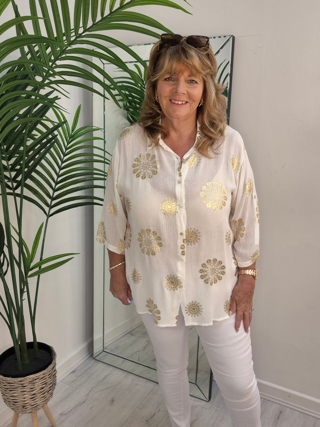 Ibiza Floral Shirt - White/Gold - (One Size, fits up to Size 18)