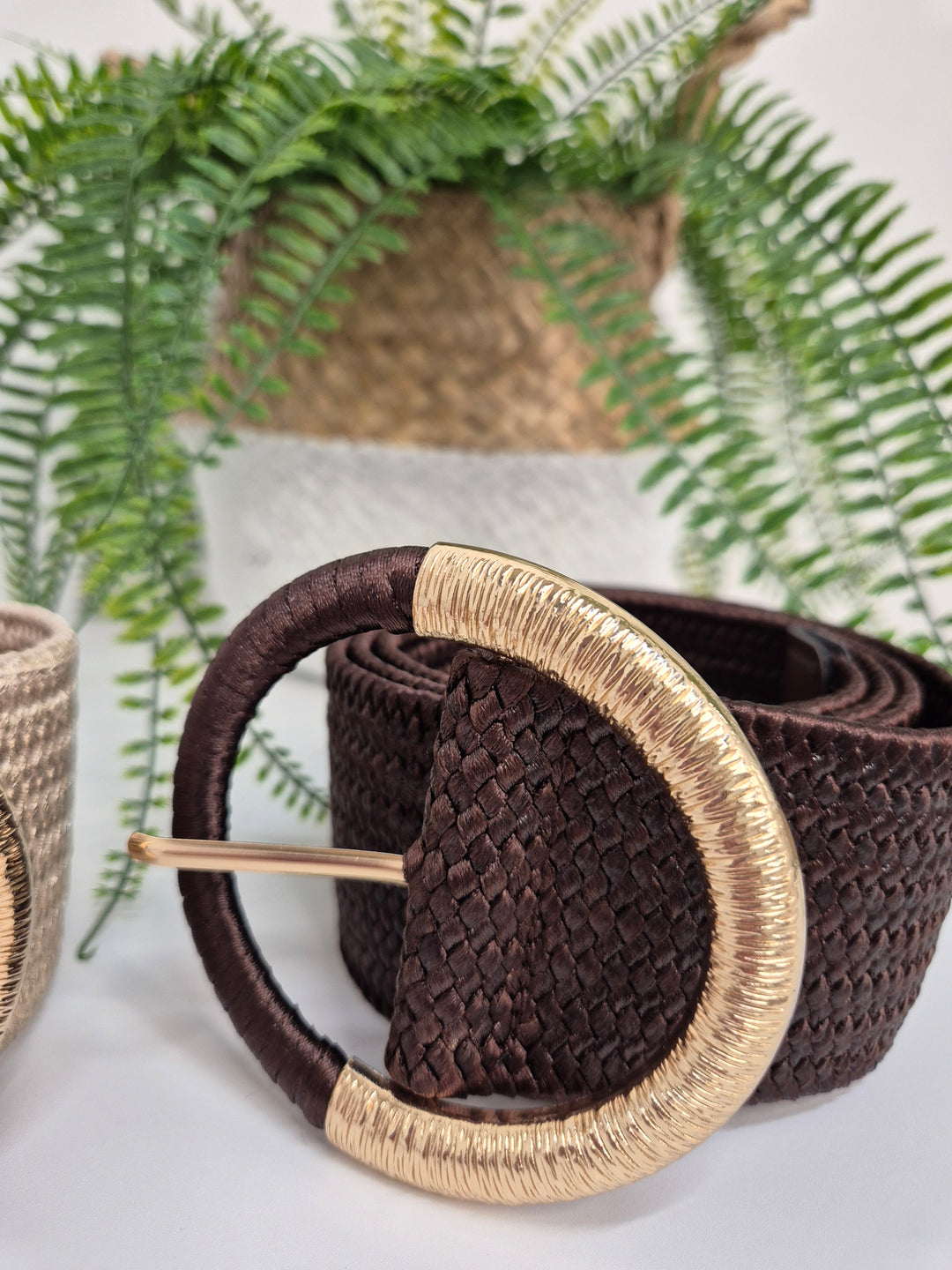 Stretchy Faux Leather Woven Buckle Belt (choose your Colour) - One Size, fits from Size 12 to Size 18