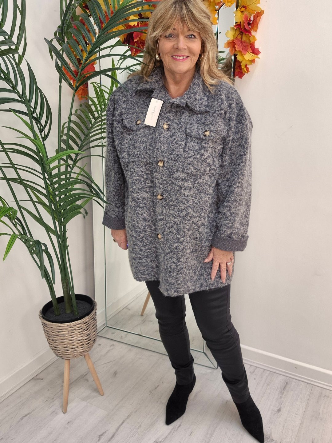 Jessica Oversized Shacket with Curved Hem - Silver Grey (fits Size 14 to Size 18/20)