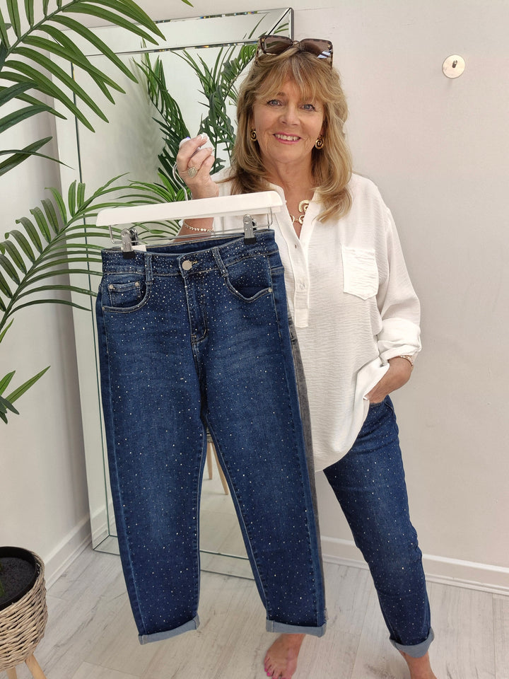 Aurora Sparkly G Smack Mom Jeans - Dark Denim Stonewashed (choose your Size)