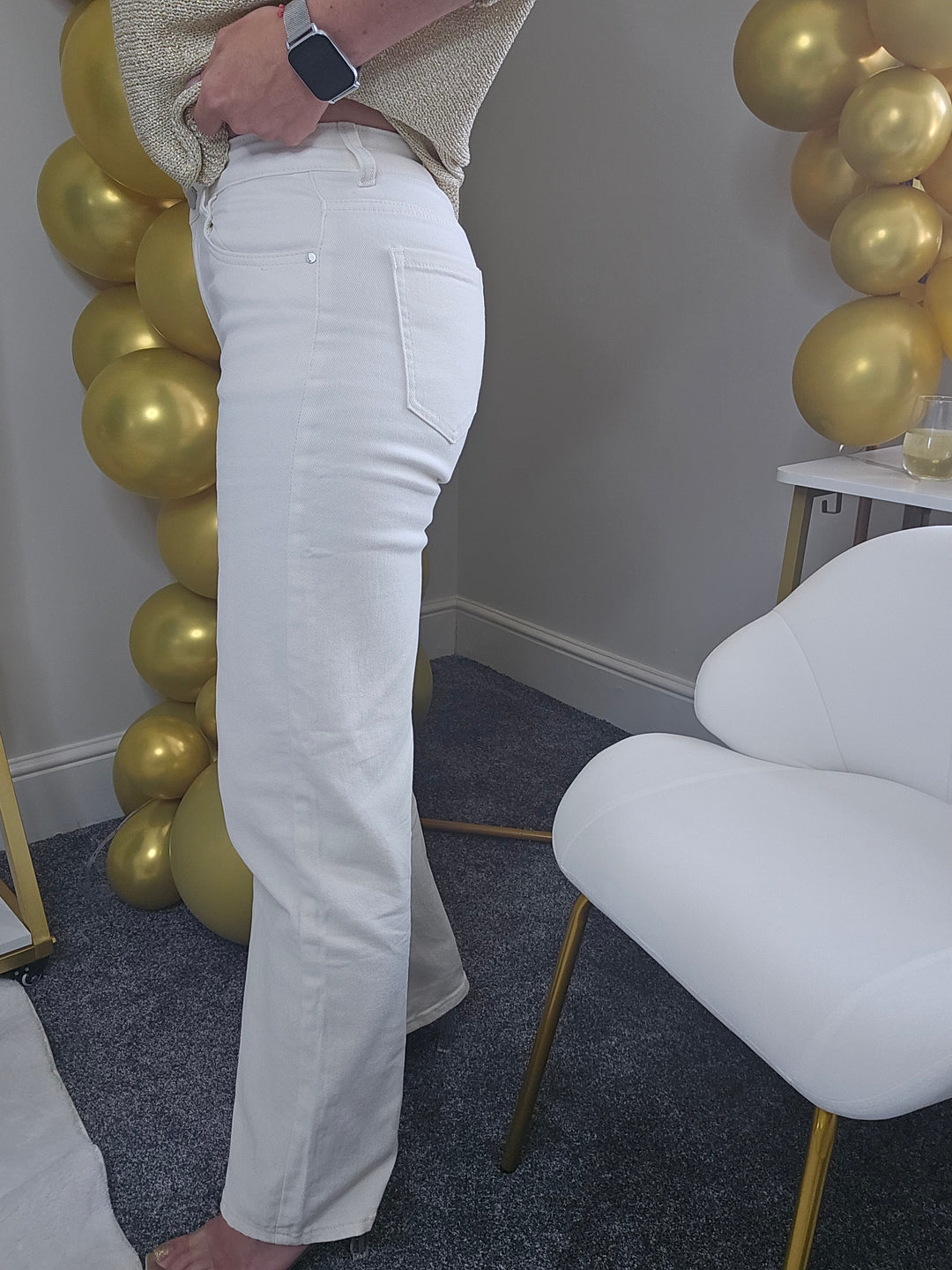 Grace Wide Leg Jeans (G Smack) - Cream (choose your Size)