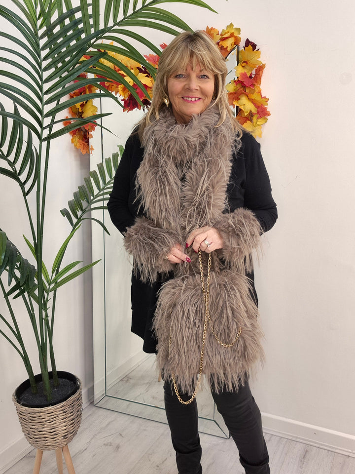 Oslo Faux Fur Shaggy Long Scarf - Mocha
