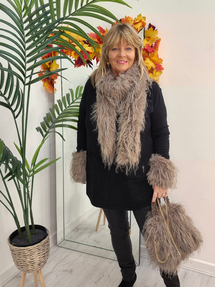 Oslo Faux Fur Shaggy Long Scarf - Mocha