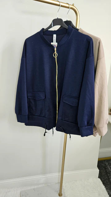 Eleanor Drawstring Jacket - (One Size/Curvy - fits from Size 14 up to Size 18/20) - Navy