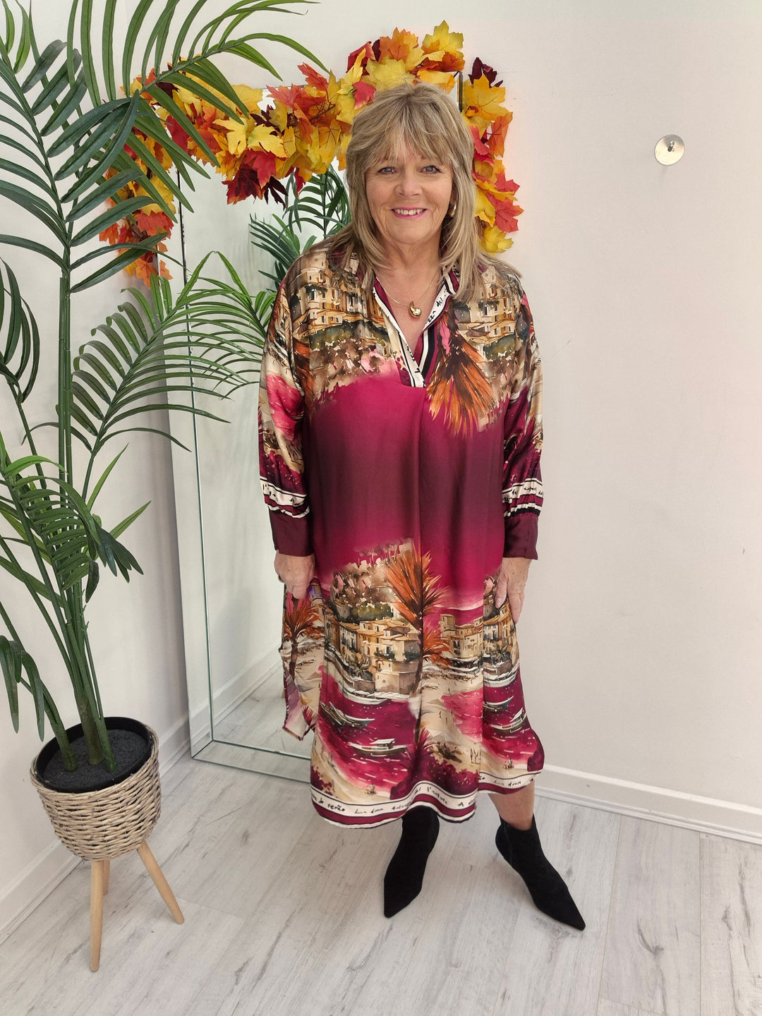 Amalfi Village Silk Dress - Wine - (One Size - fitting from Size 14 to Size 20)