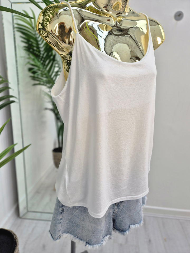 Strappy Double Layered Vest Top - White (One Size, fits up to Size 16)