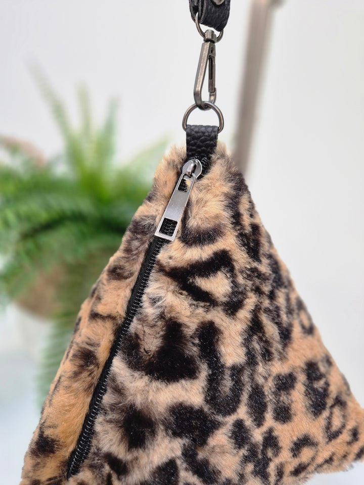 Oslo Fluffy Faux Fur Wristlet - Leopard Print